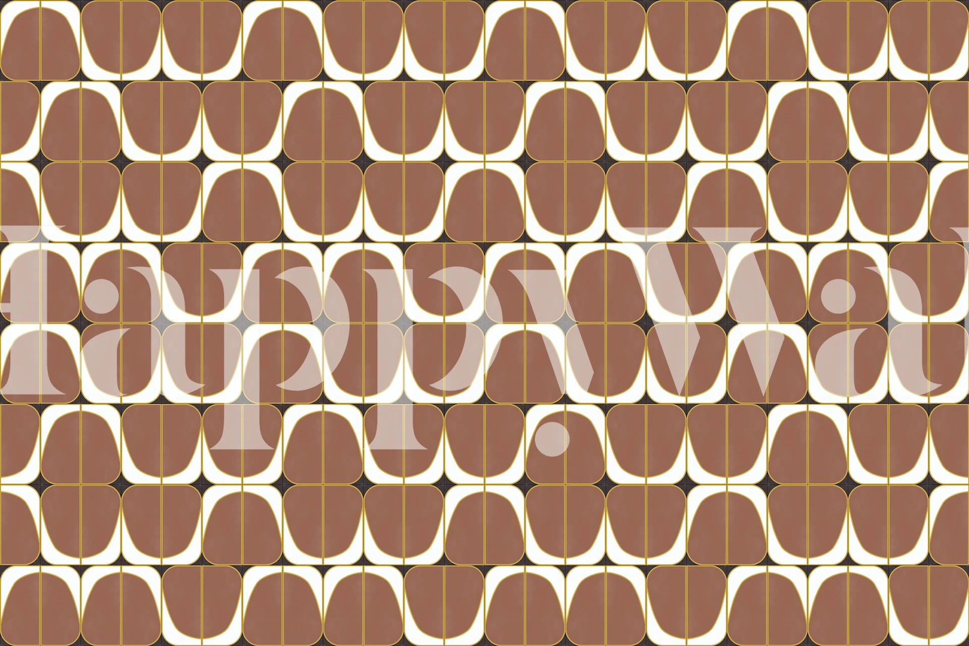 Retromønstret veggmaleri med varme brune og beige geometriske fliser som minner om 1970-tallsstilen.