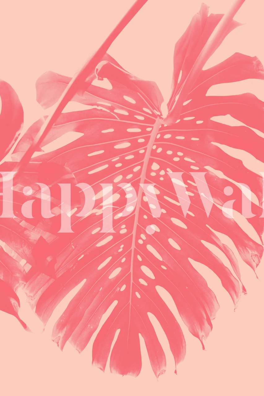 Pink monstera leaf on soft peach background wallpaper