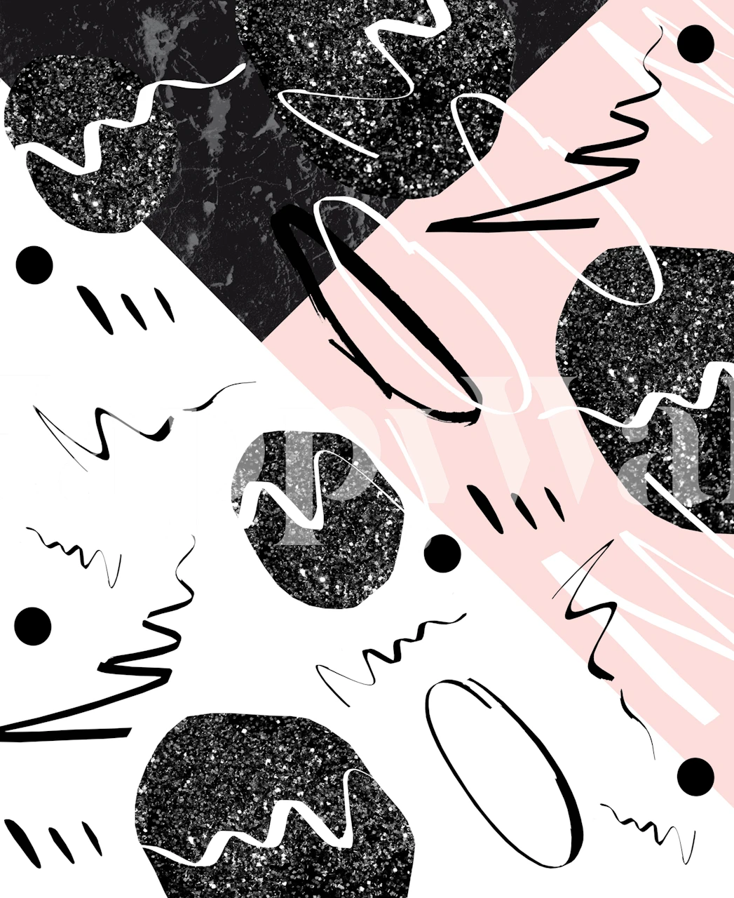 Abstract shapes in black, white, and blush pink wallpaper