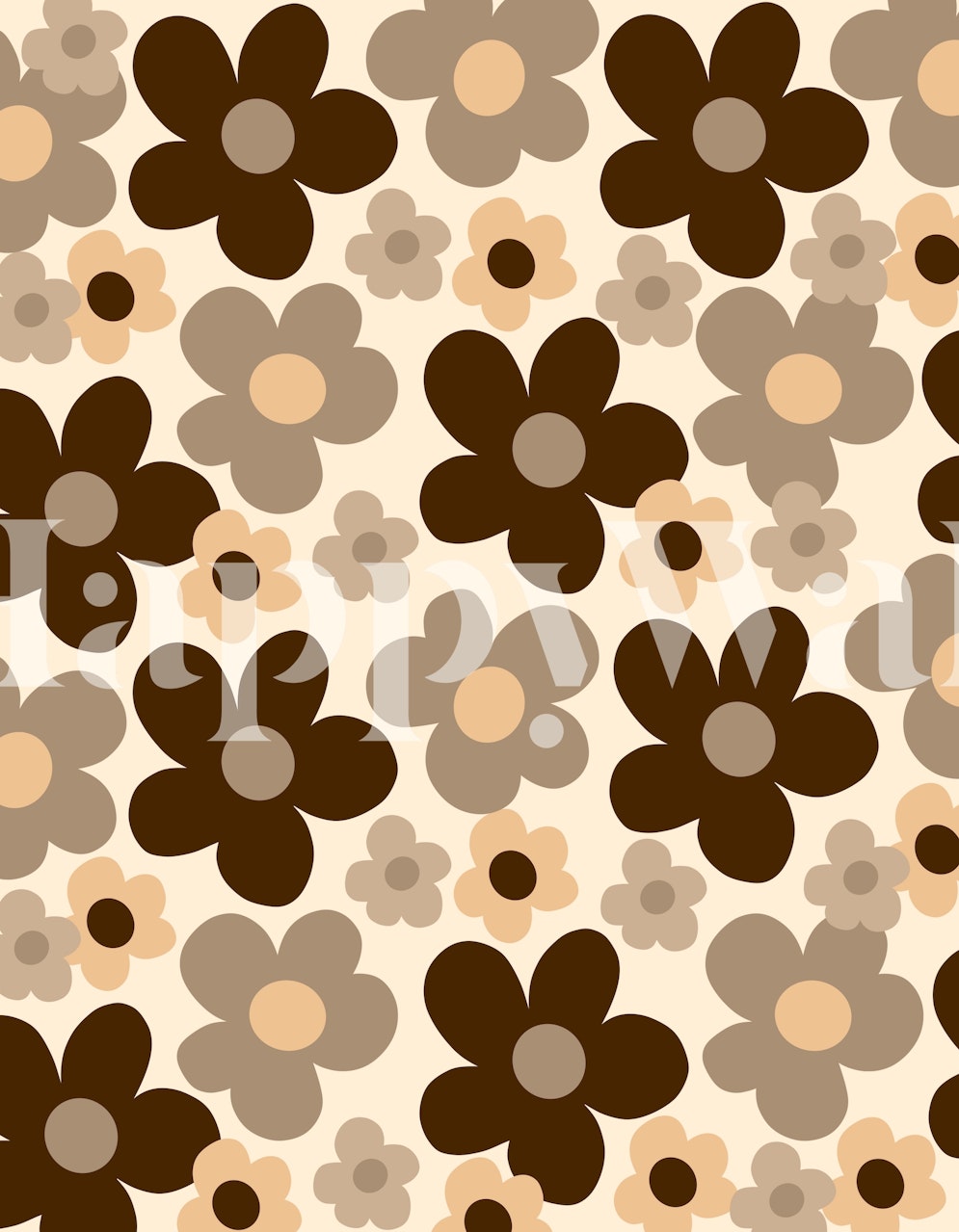 Beige Brown Daisies Retro diseño de papel pintado