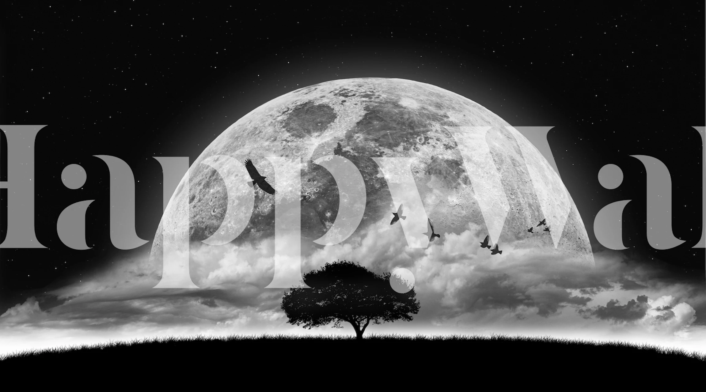 Tapeta krajobraz oświetlony księżycem w pokoju