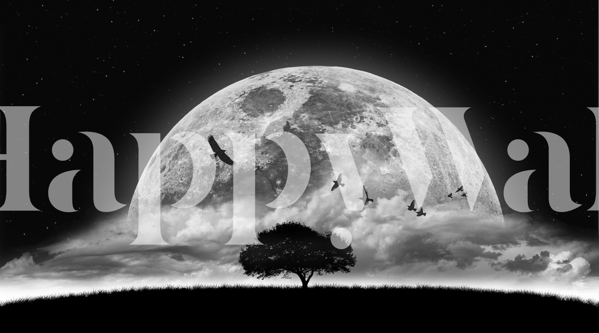 Tapeta krajiny osvětlené měsícem v místnosti