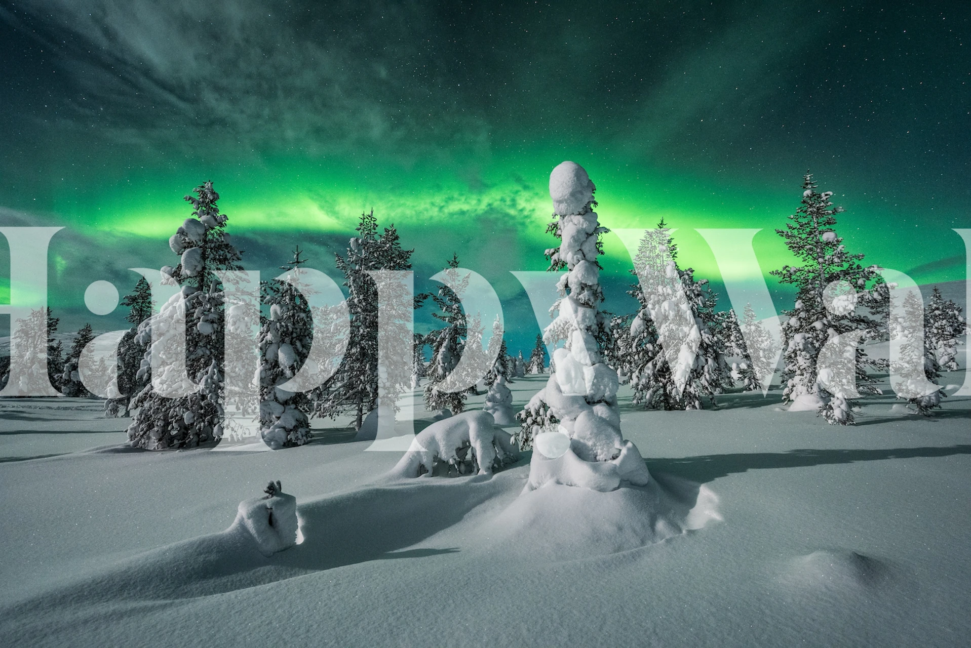 Fondo de pantalla Polar night con paisaje nevado y aurora