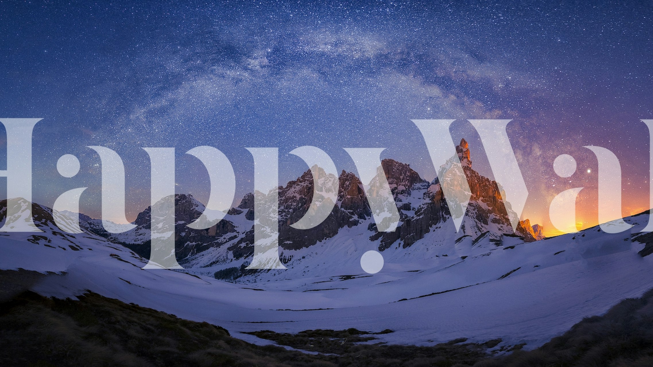 Starry night sky over snowy mountains wallpaper
