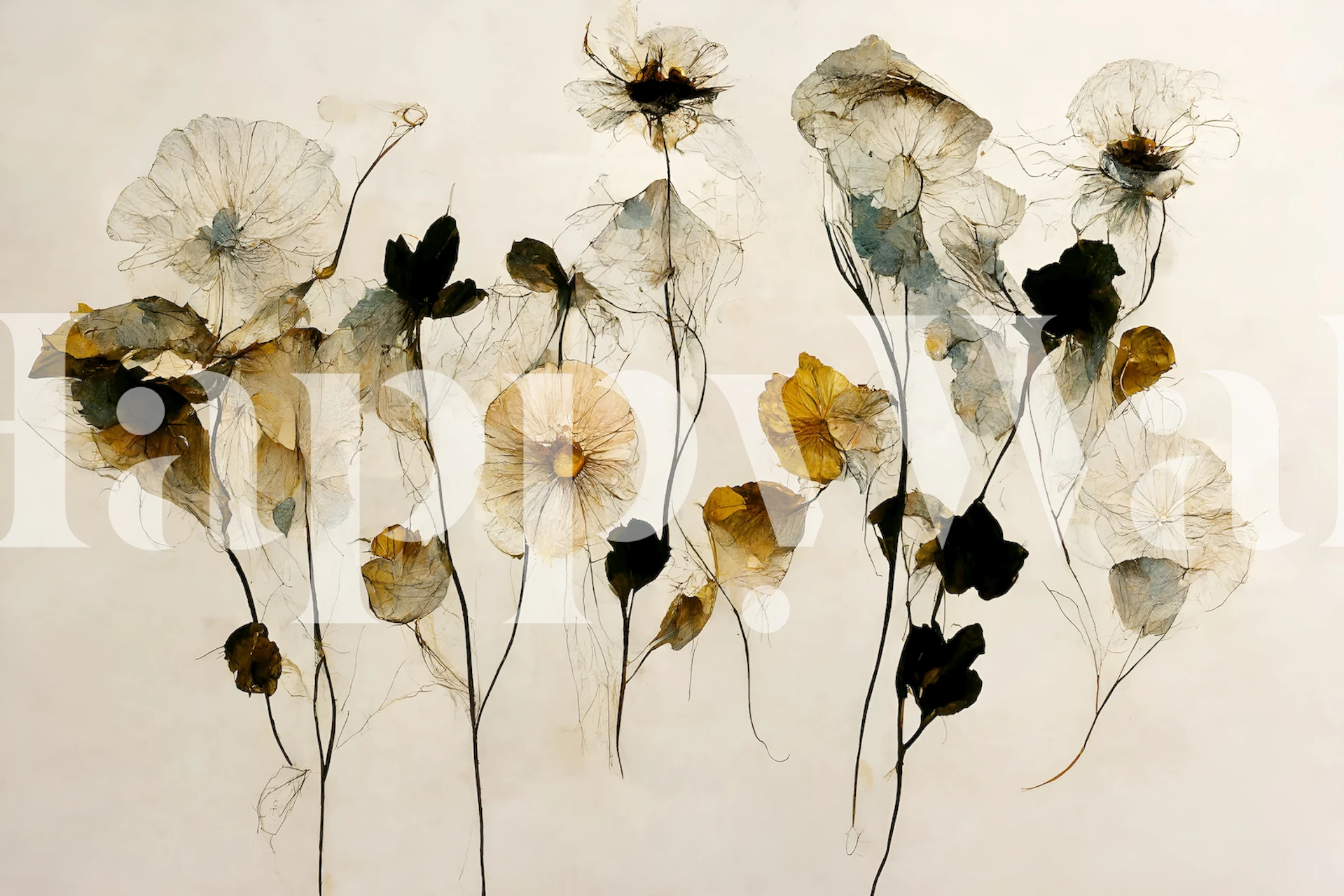 Floral design with delicate dry flowers in neutral tones wallpaper