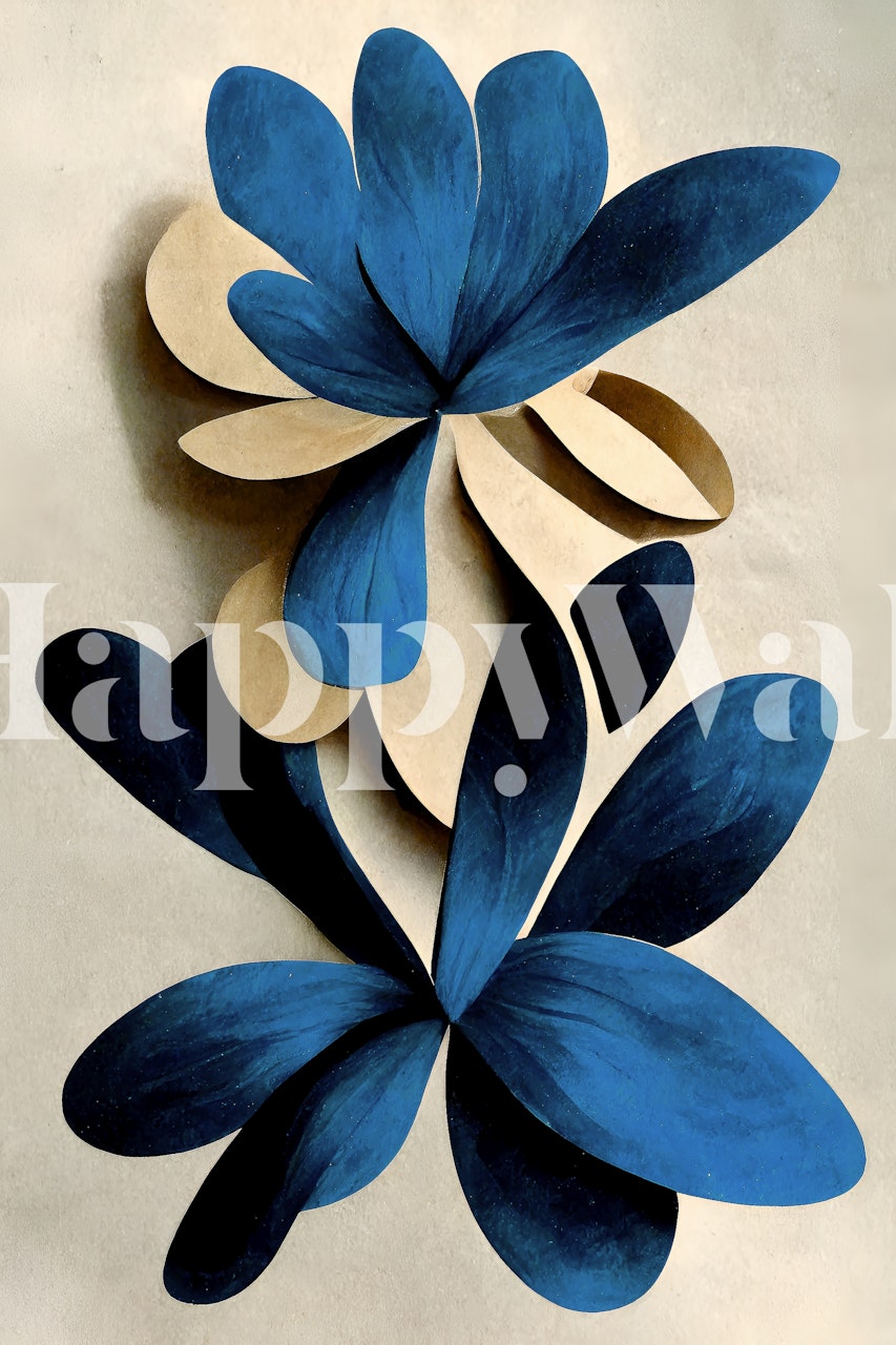 Blue and beige water lily design wall mural