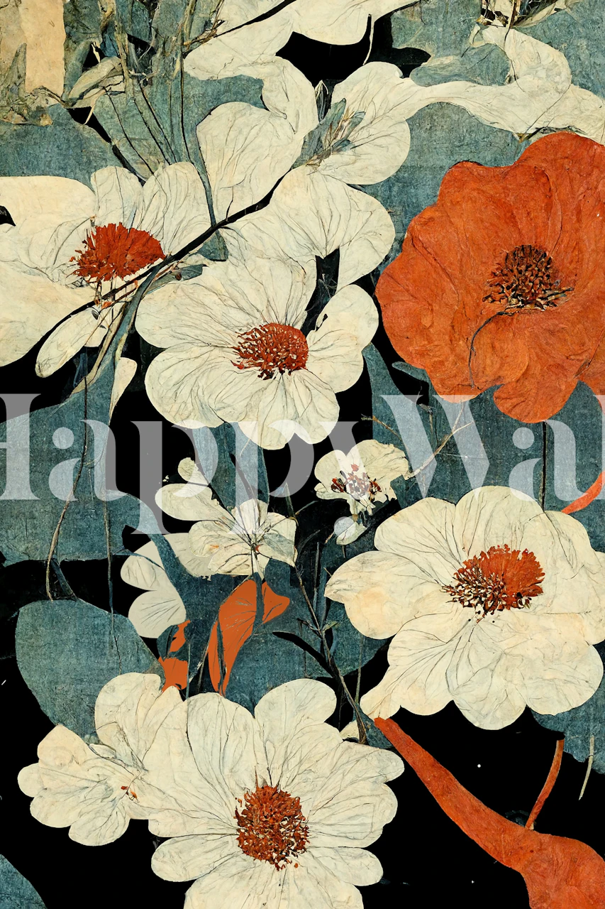 White and orange flowers on a dark background wallpaper