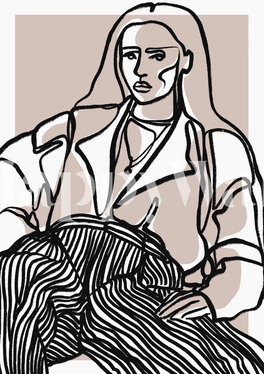 Abstract line art of a woman with striped clothing wallpaper