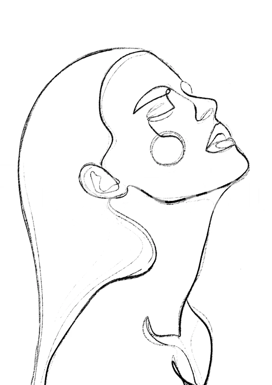 Muurschildering in schetsstijl van een persoon in profiel die sensualiteit en warmte uitstraalt, genaamd The Heat.