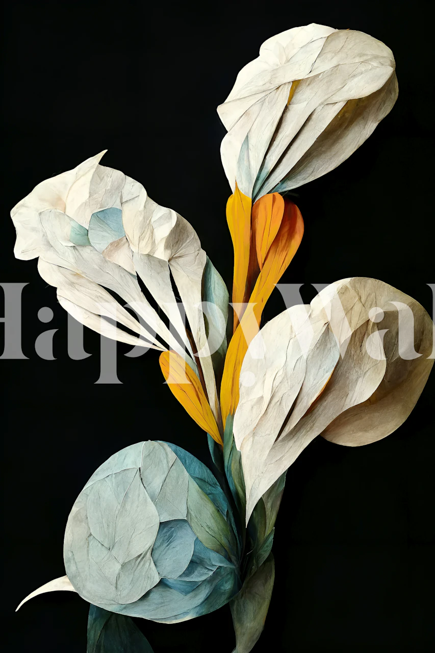 Stylized botanical leaves and petals wall mural