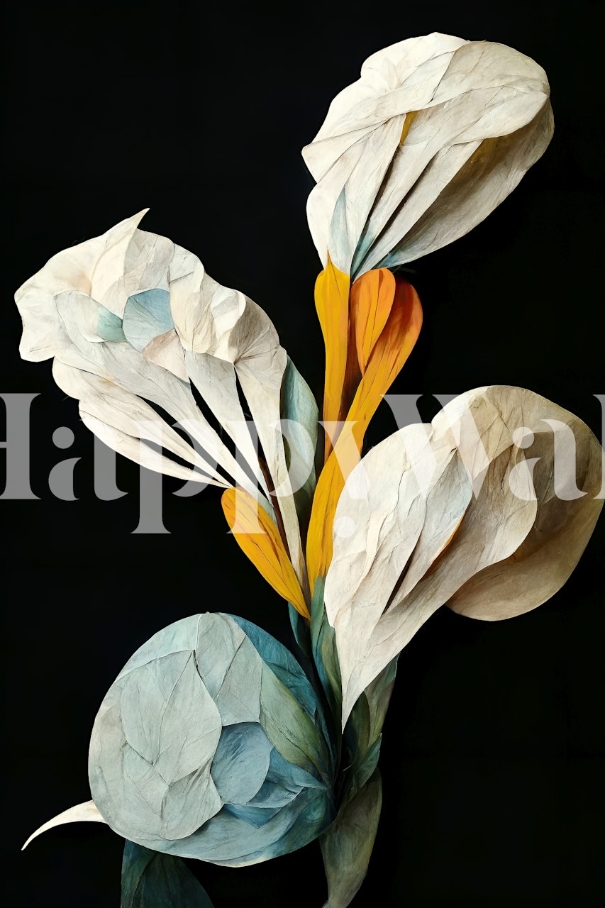 Carta da parati con foglie e petali botanici stilizzati