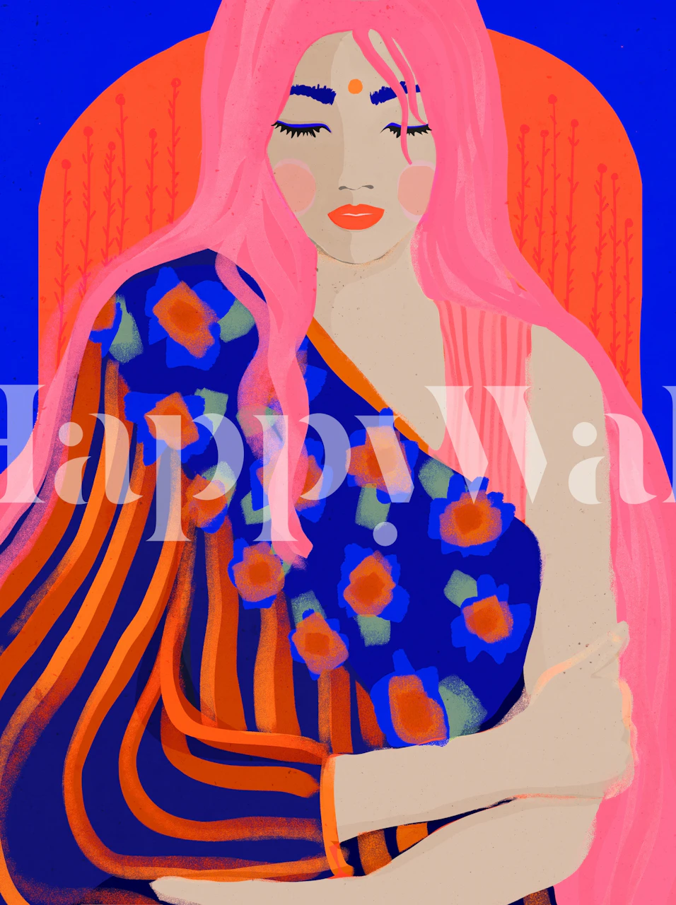 Colorful abstract floral pattern with pink and blue tones wallpaper