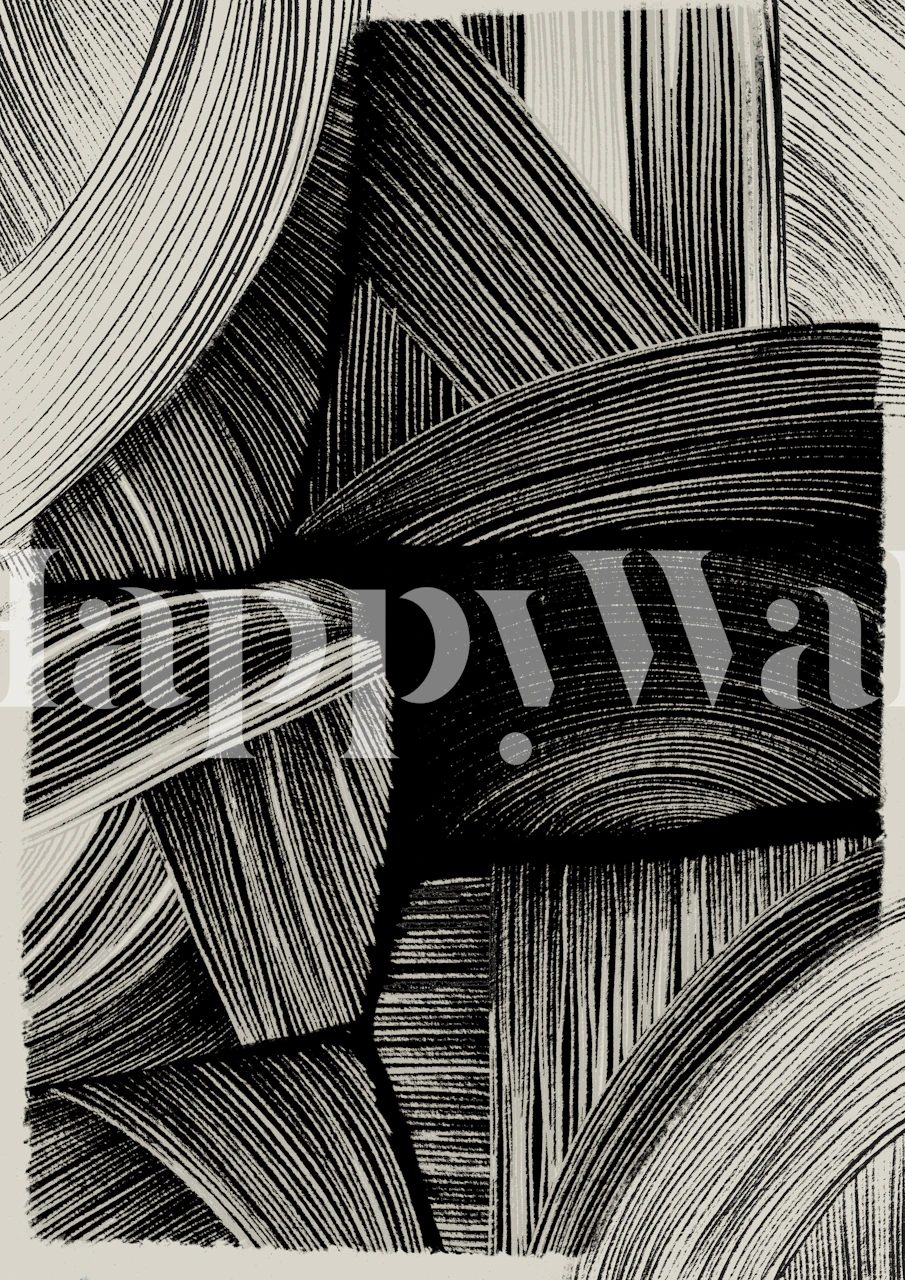 Abstract black and white wallpaper featuring bold brush strokes and geometric patterns