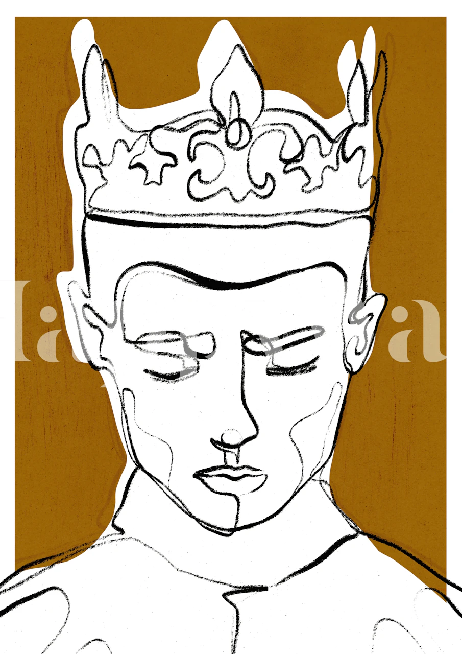 Illustrative royal figure with a crown on a warm orange background wallpaper
