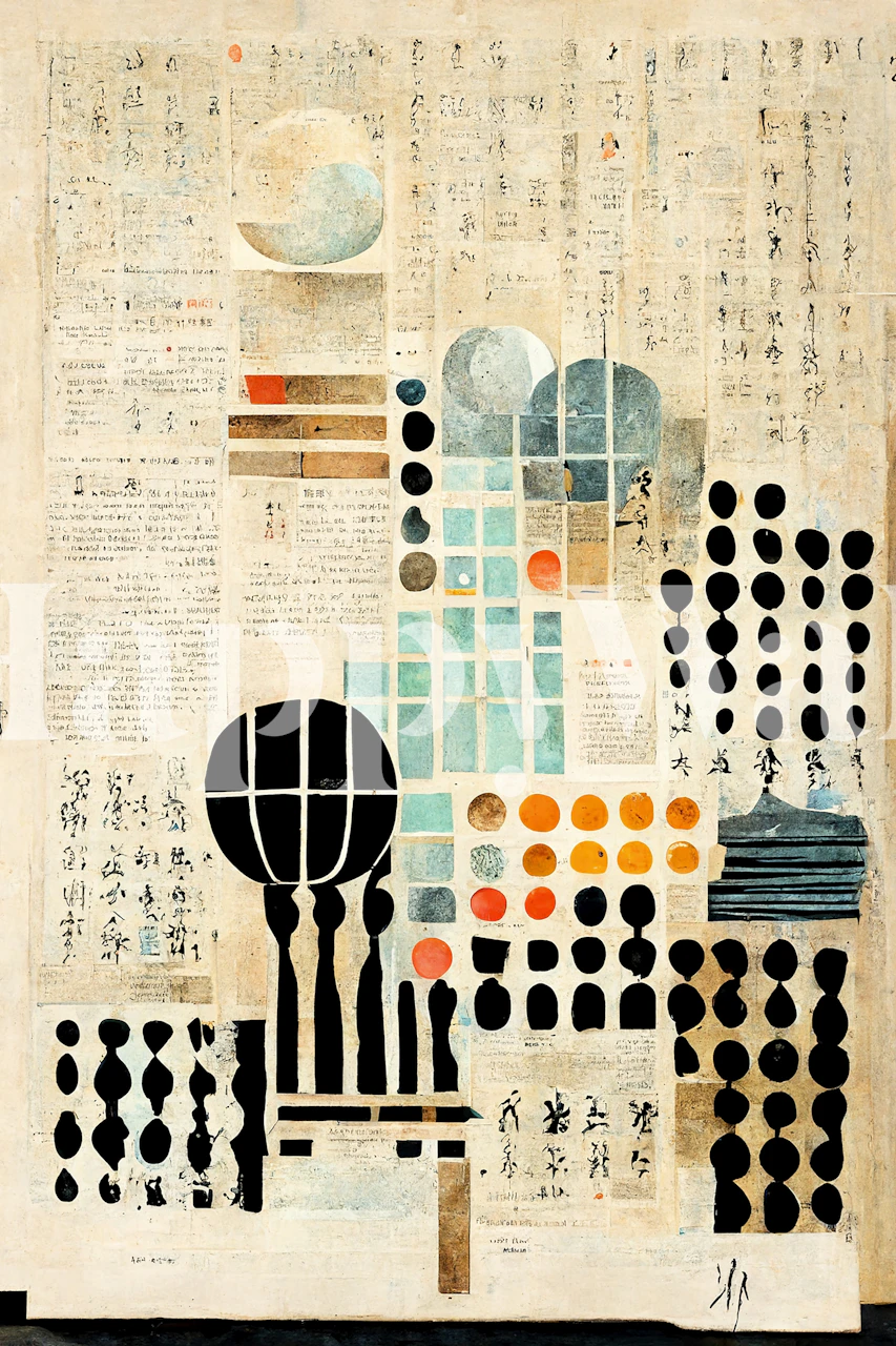 Geometric patterns in black and white with circular and grid motifs wallpaper