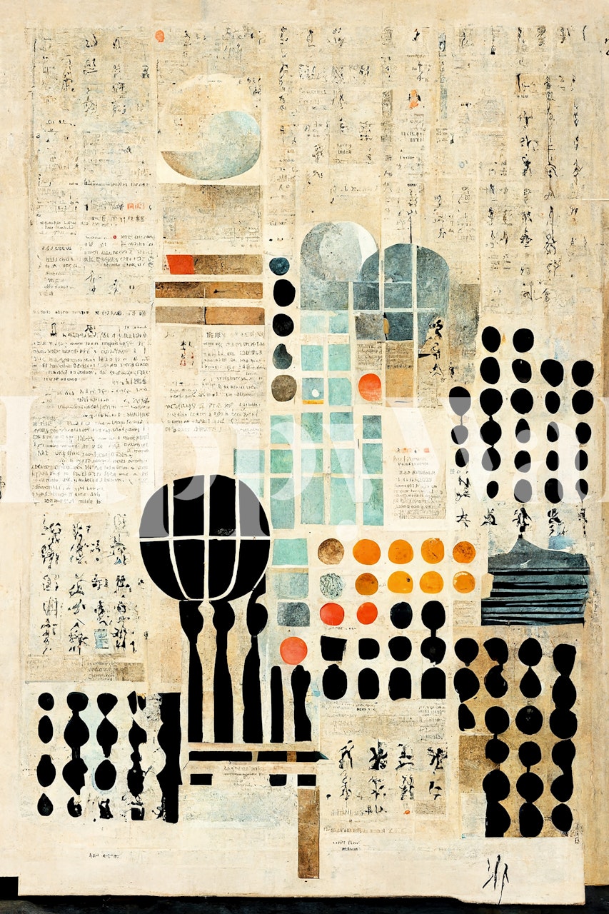 Geometric patterns in black and white with circular and grid motifs wallpaper