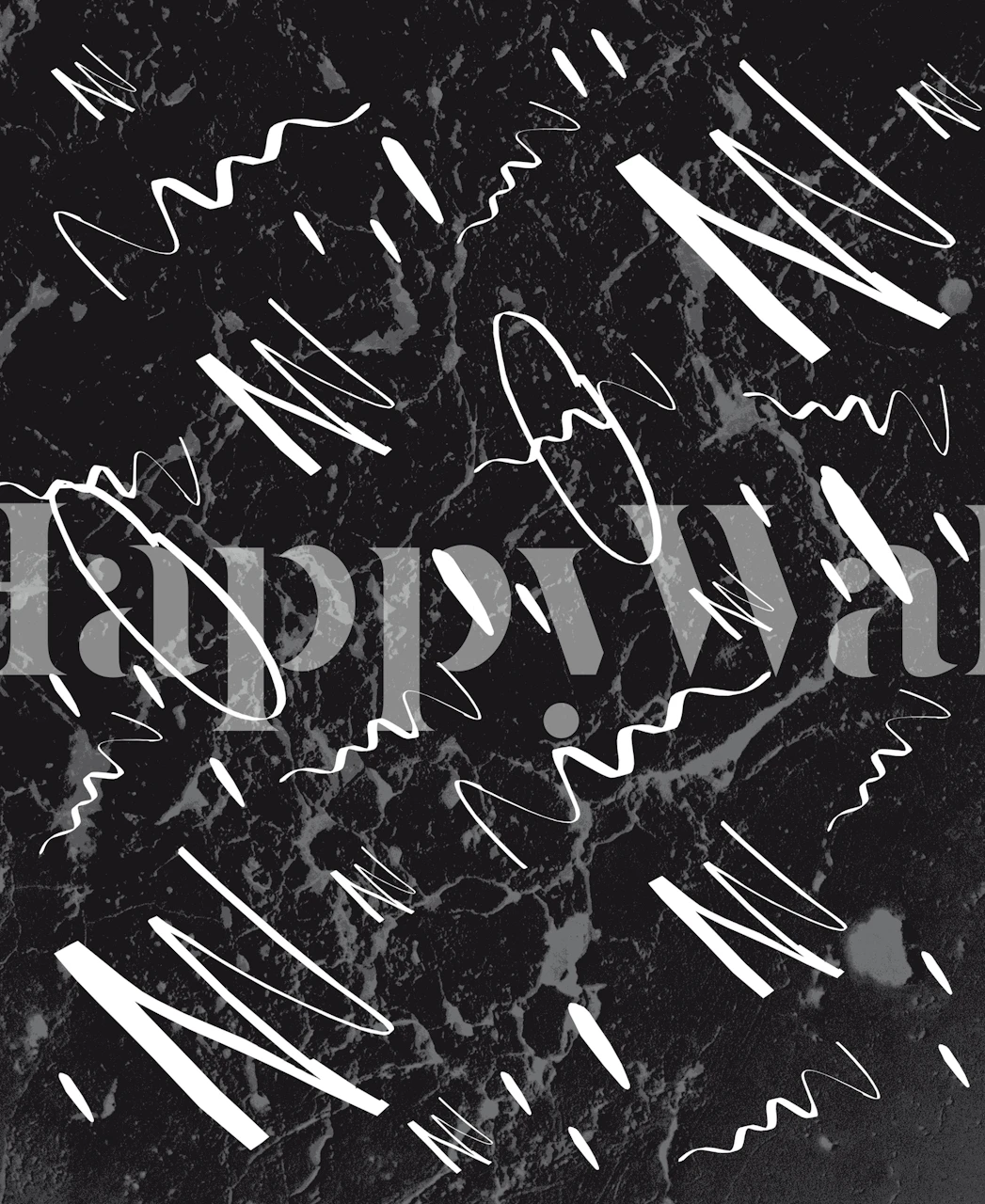 Black marble wallpaper with abstract white designs