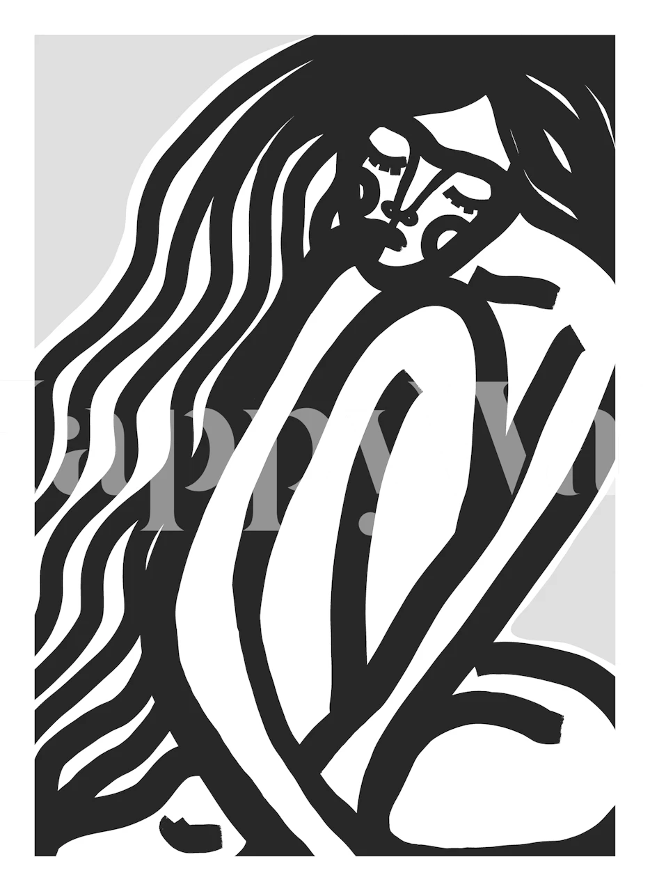 Carta da parati astratta in bianco e nero caratterizzata da una silhouette riflettente