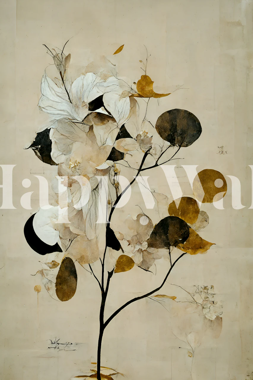 Floral design with beige and black elements on wallpaper
