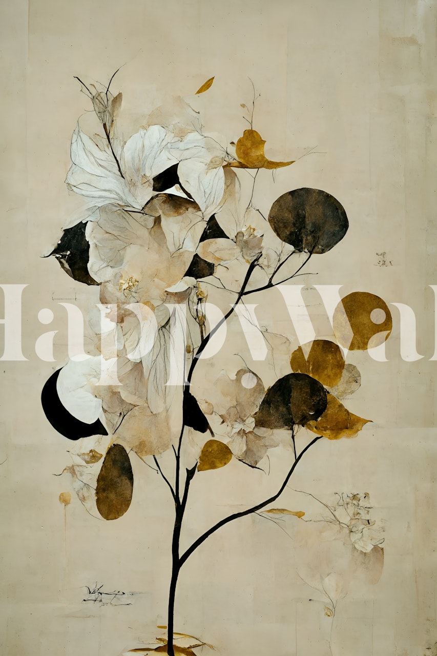Floral design with beige and black elements on wallpaper