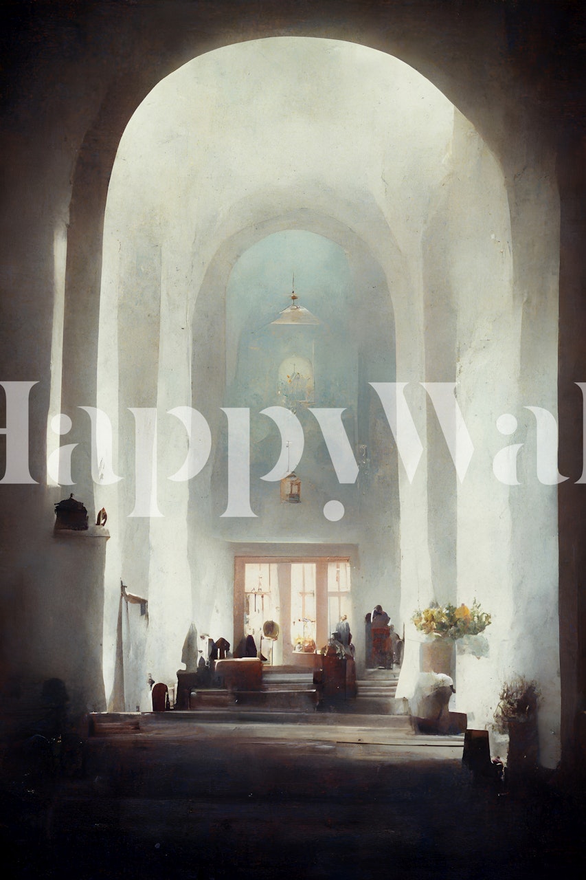 Interiérová fototapeta White Church s filtrujícím slunečním světlem