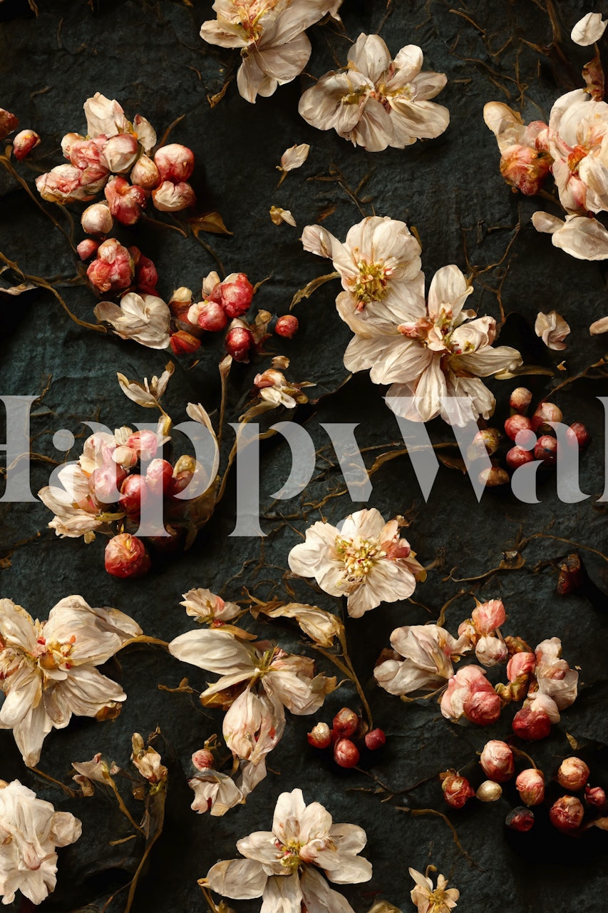 Το τοίχο ζωγραφισμένο Trail Roses με ανθισμένα λουλούδια σε σκοτεινό φόντο