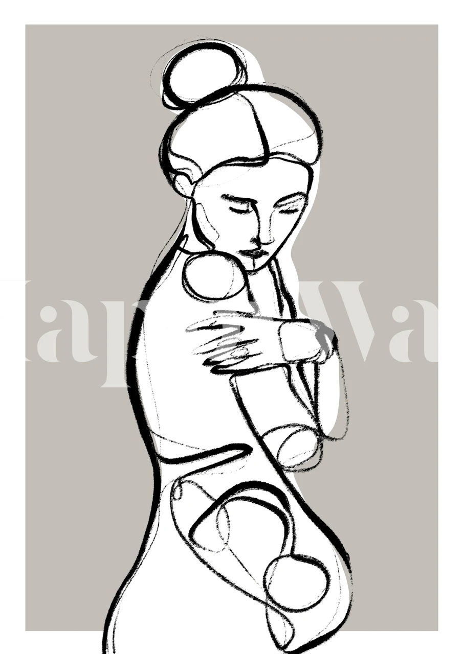 Abstract line drawing of a woman in black and white wallpaper