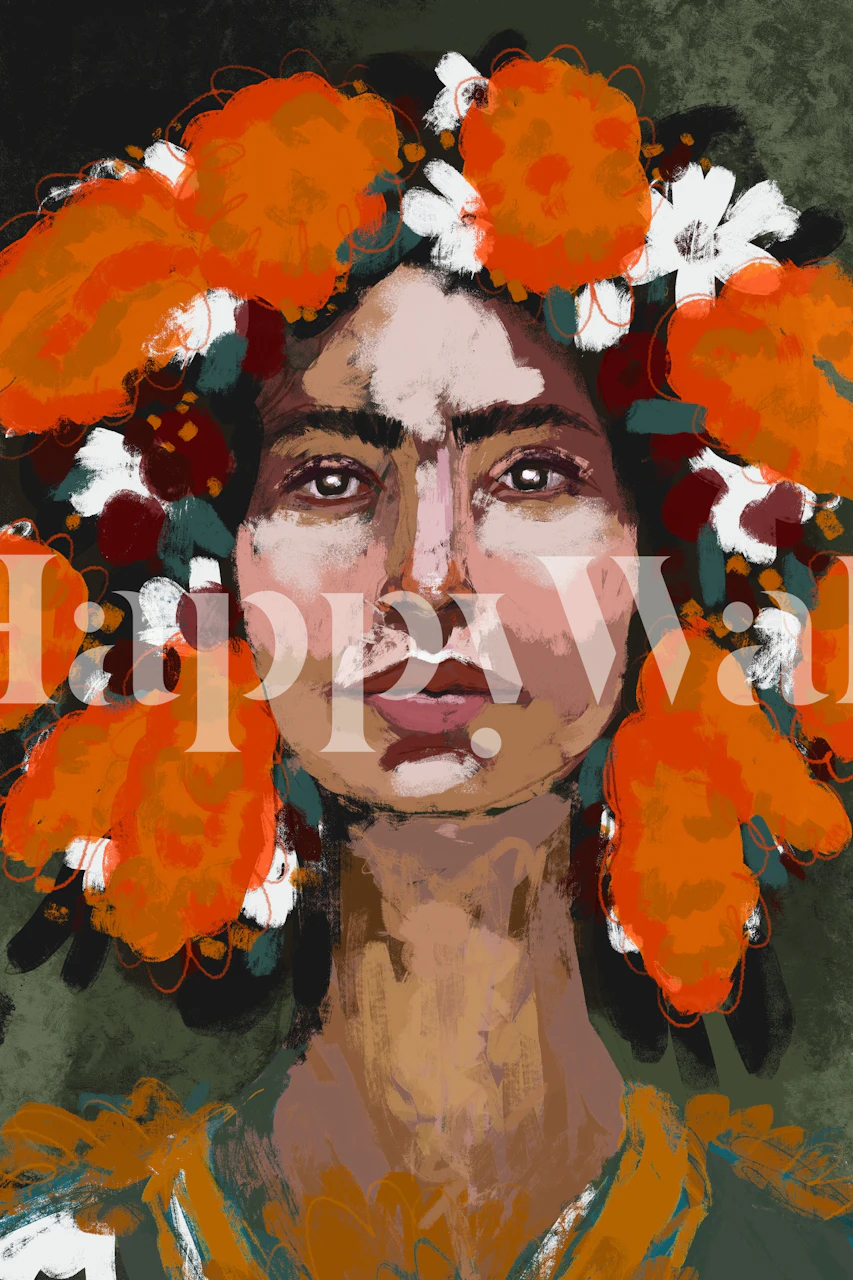 Vibrant wallpaper design featuring a woman's face