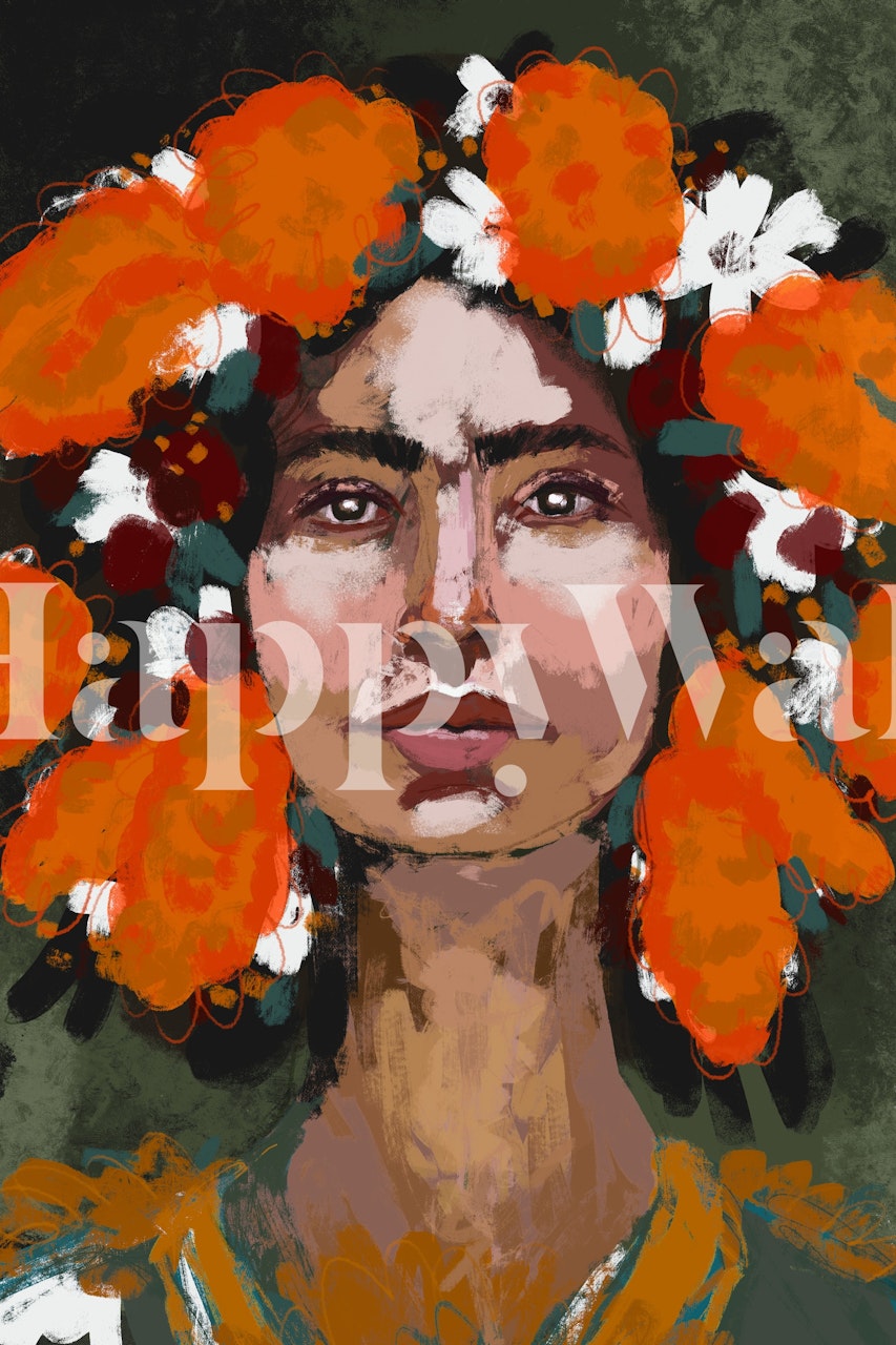 Vibrant wallpaper design featuring a woman's face