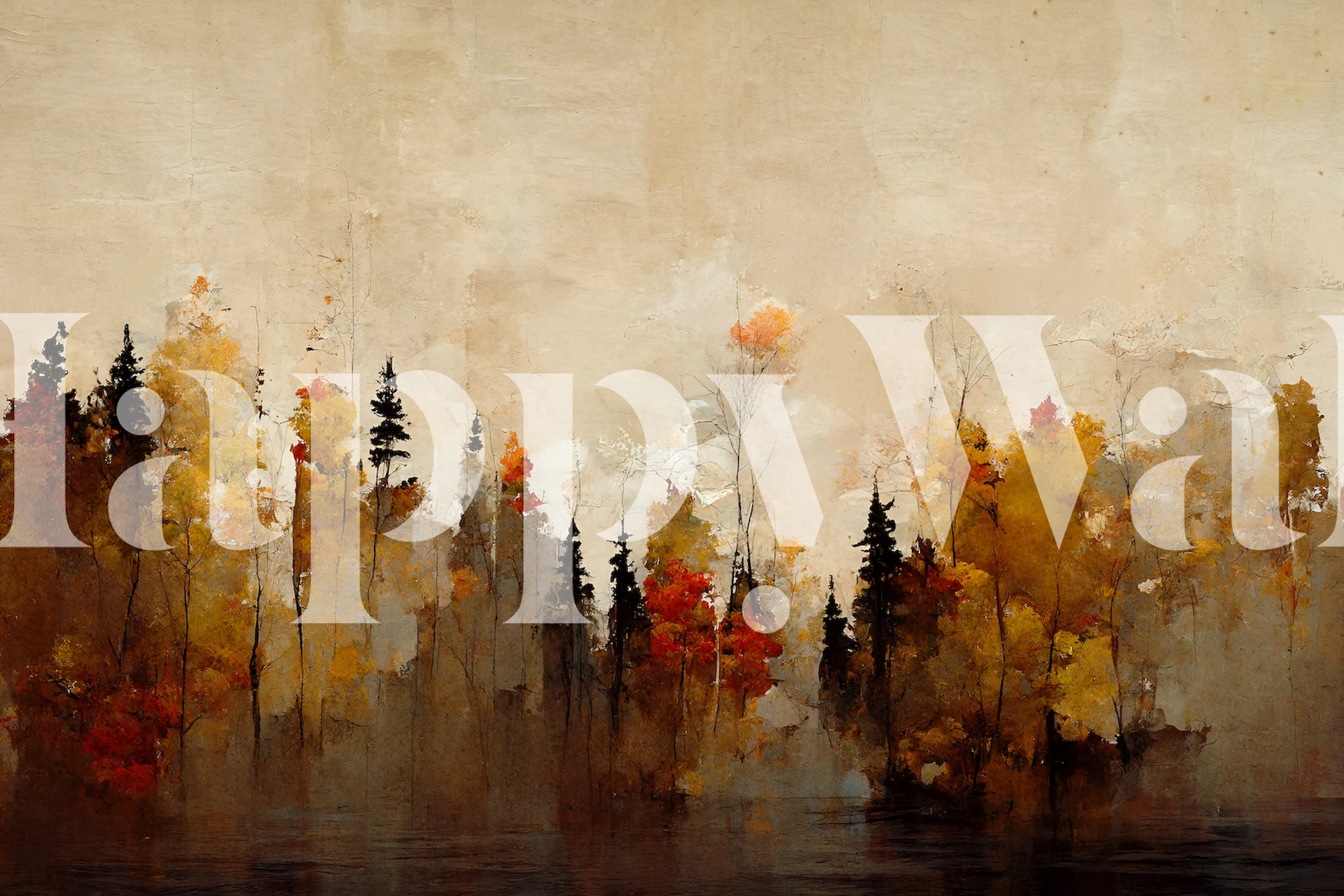 Autumn forest mural with orange, red, and yellow trees wallpaper