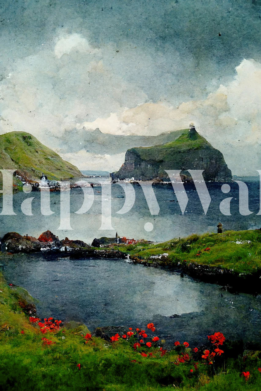 Beautiful islands wallpaper displayed in a room