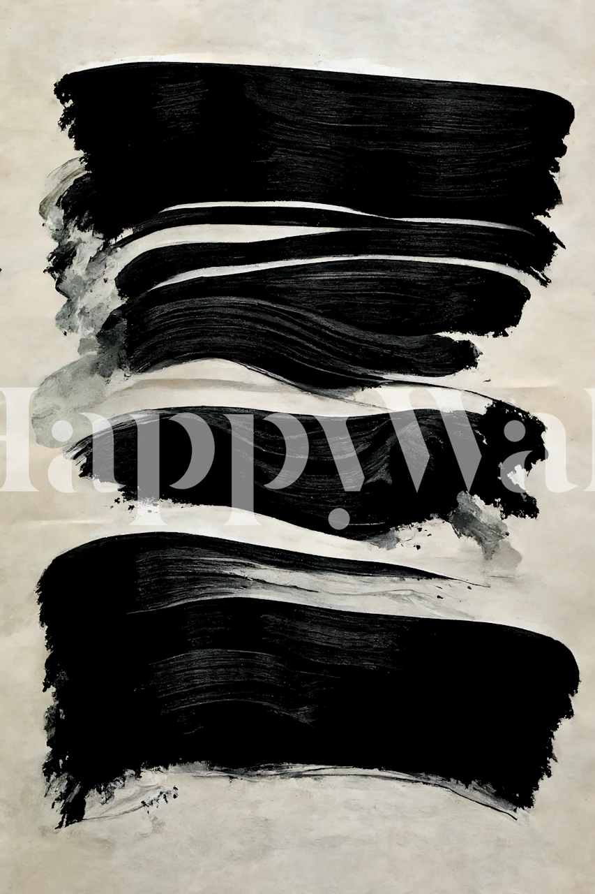 Papier peint coups de pinceau noirs abstraits sur fond ivoire