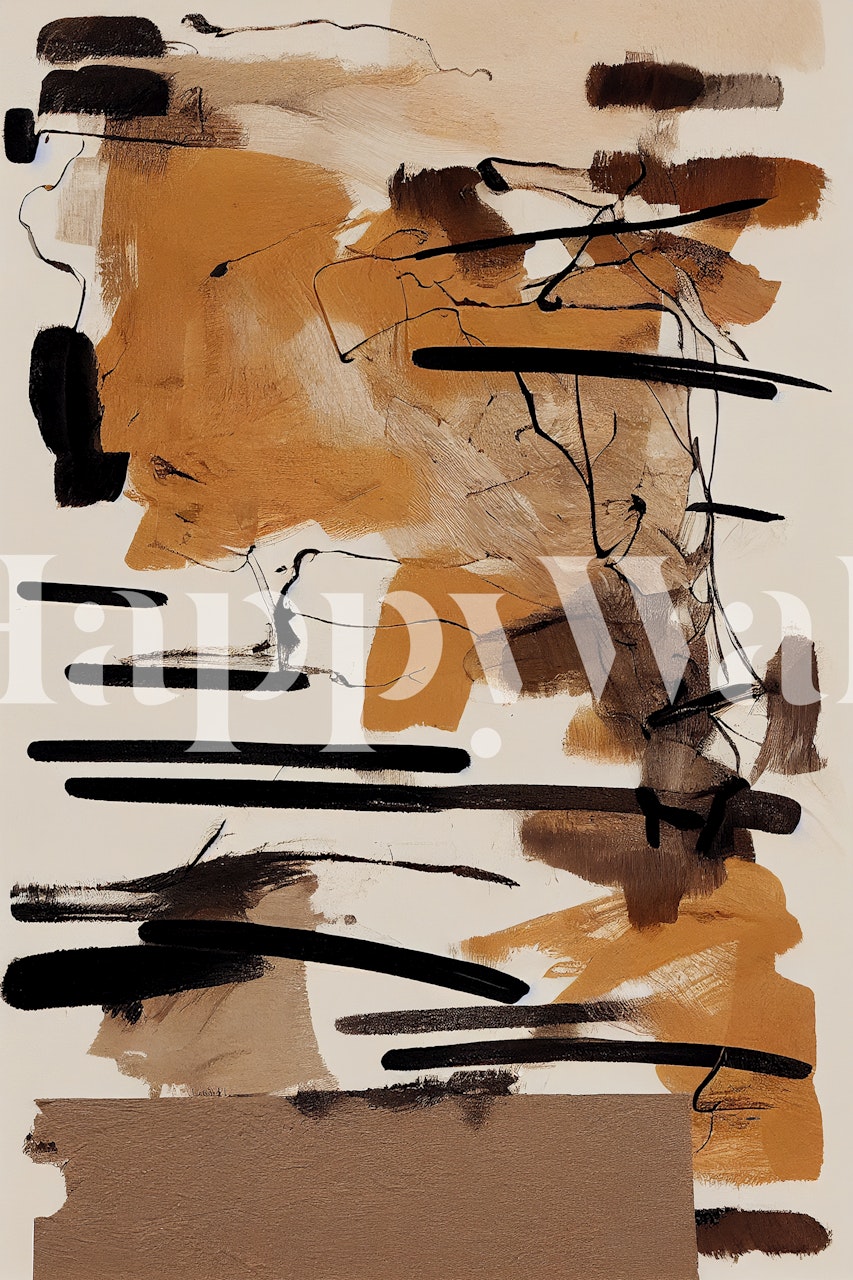 Abstract shapes in brown, black, and beige colors wallpaper