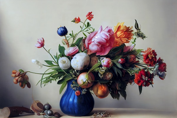 Flower Bouquet With Blue Vase