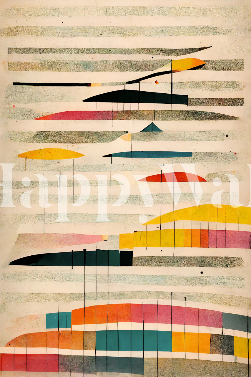 Colorful geometric shapes in pink, yellow, blue, and black wallpaper