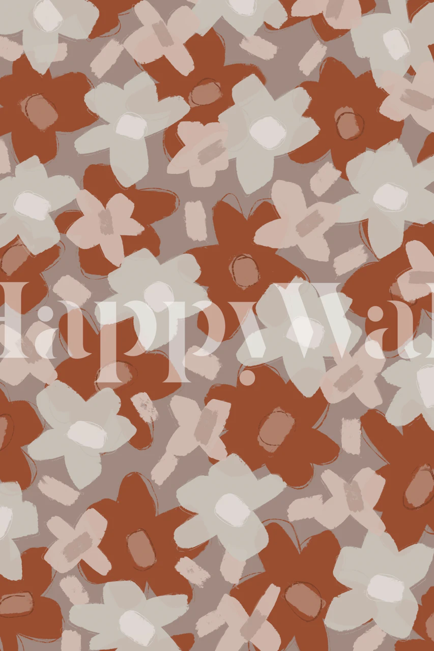 Floral pattern in warm colors like brown, peach, and cream wallpaper