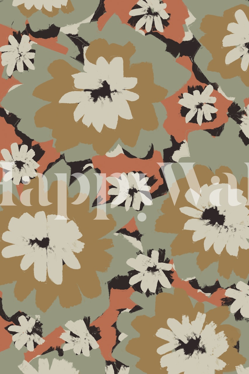 Big pastel flowers wallpaper in a room