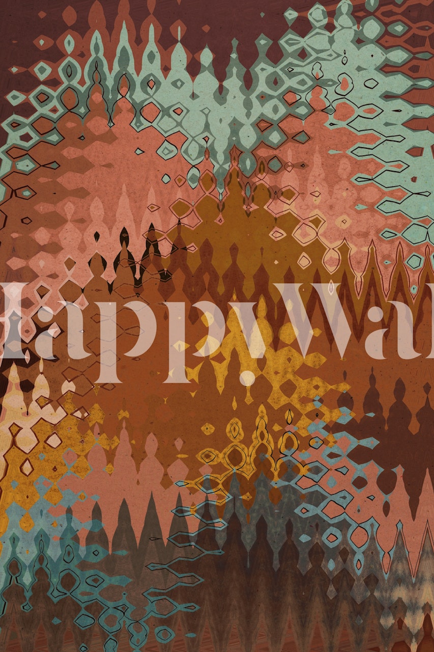 Geometric Moroccan pattern in warm colors brown, teal, orange wallpaper