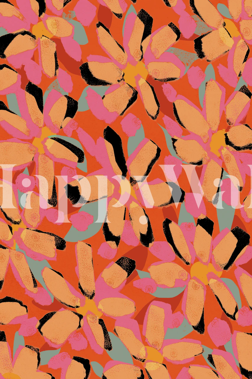 Yellow Flower Pattern behang in een kamer