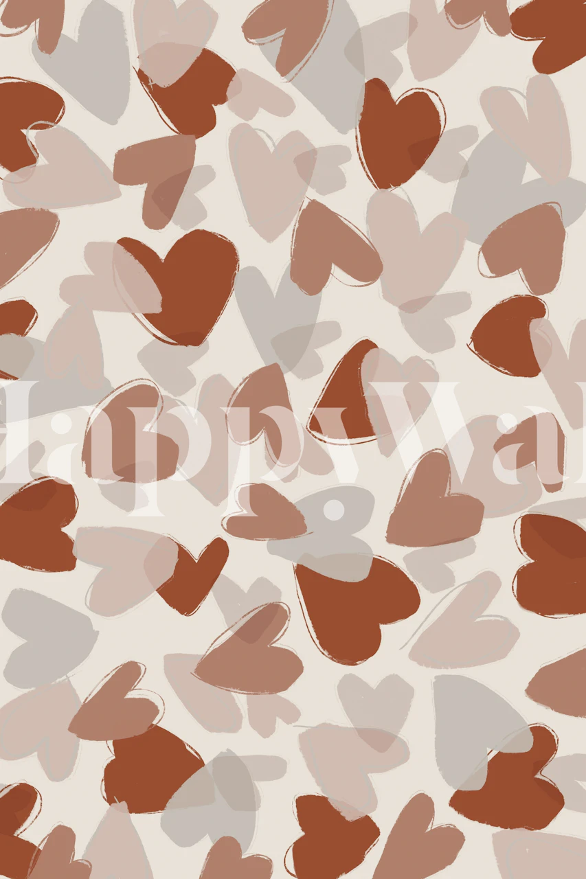 Pastel hearts in soft shades of brown, beige, and blush wallpaper