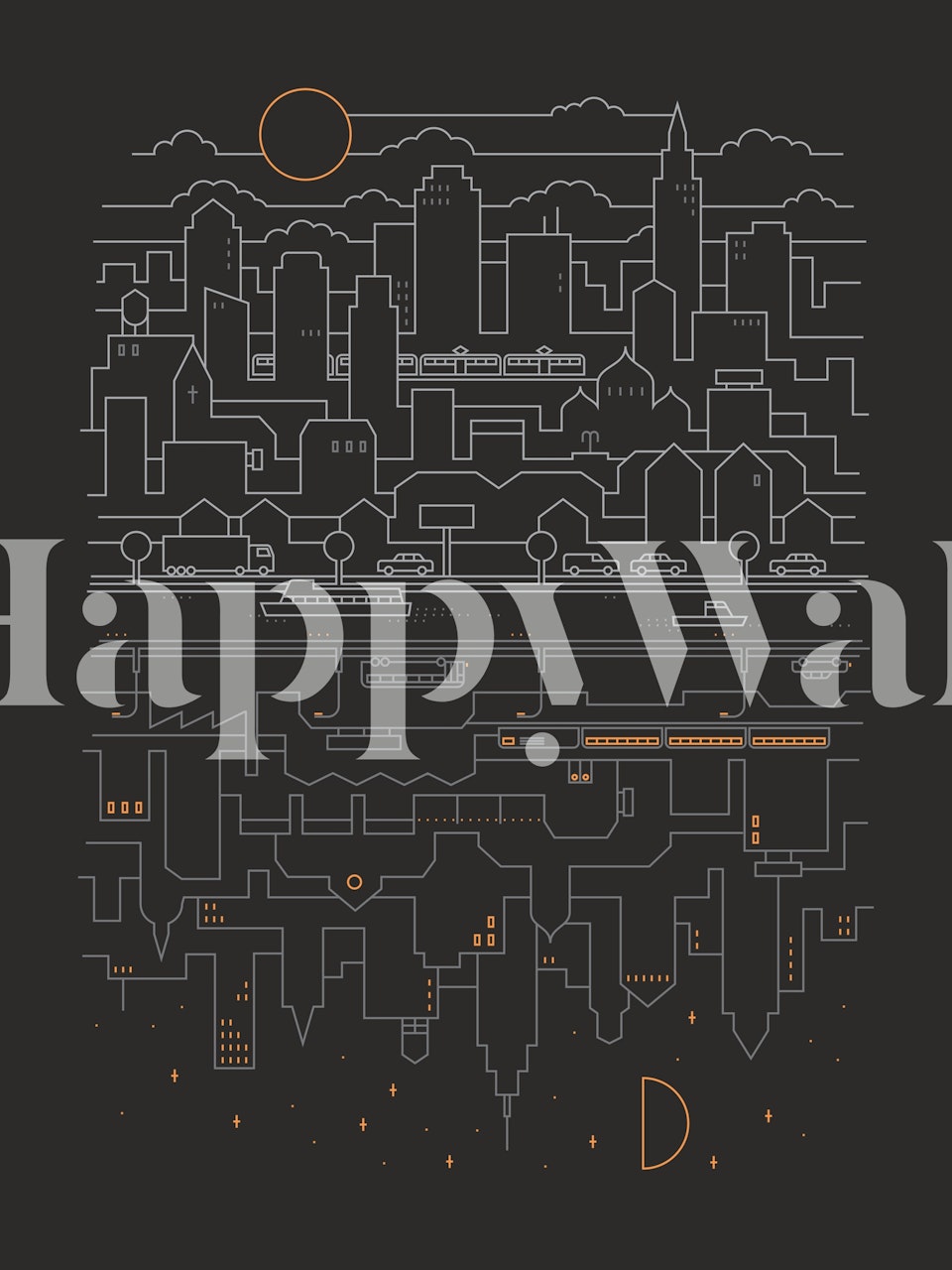 Stilisierte Stadtlandschaft Tapete in einem Raum