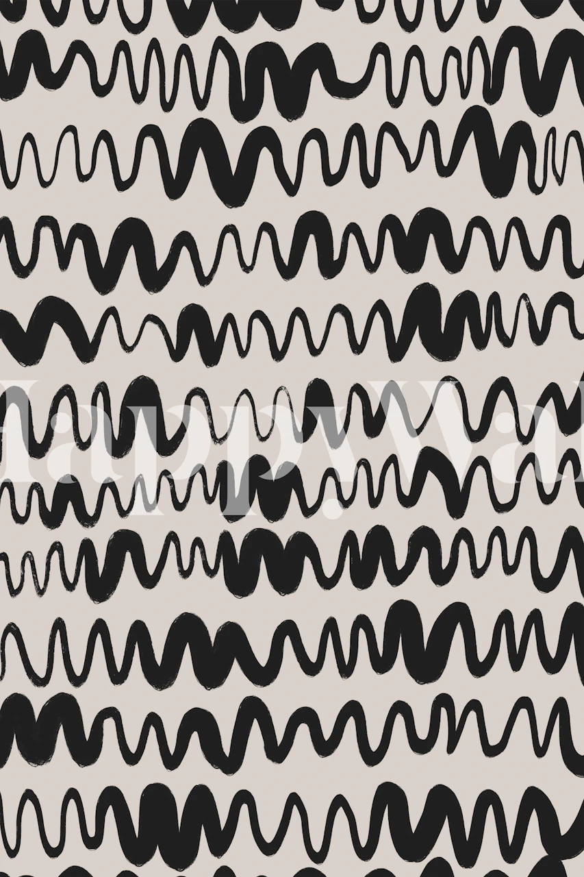 Black wavy lines on light beige background wallpaper