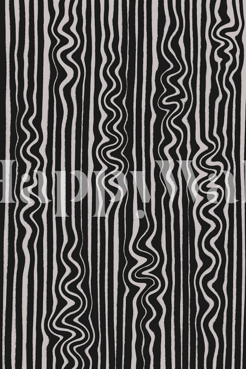 Monokrome bølger i stribemønster vægmaleri