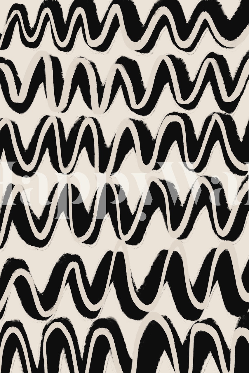 Beige black wave pattern abstract design wallpaper