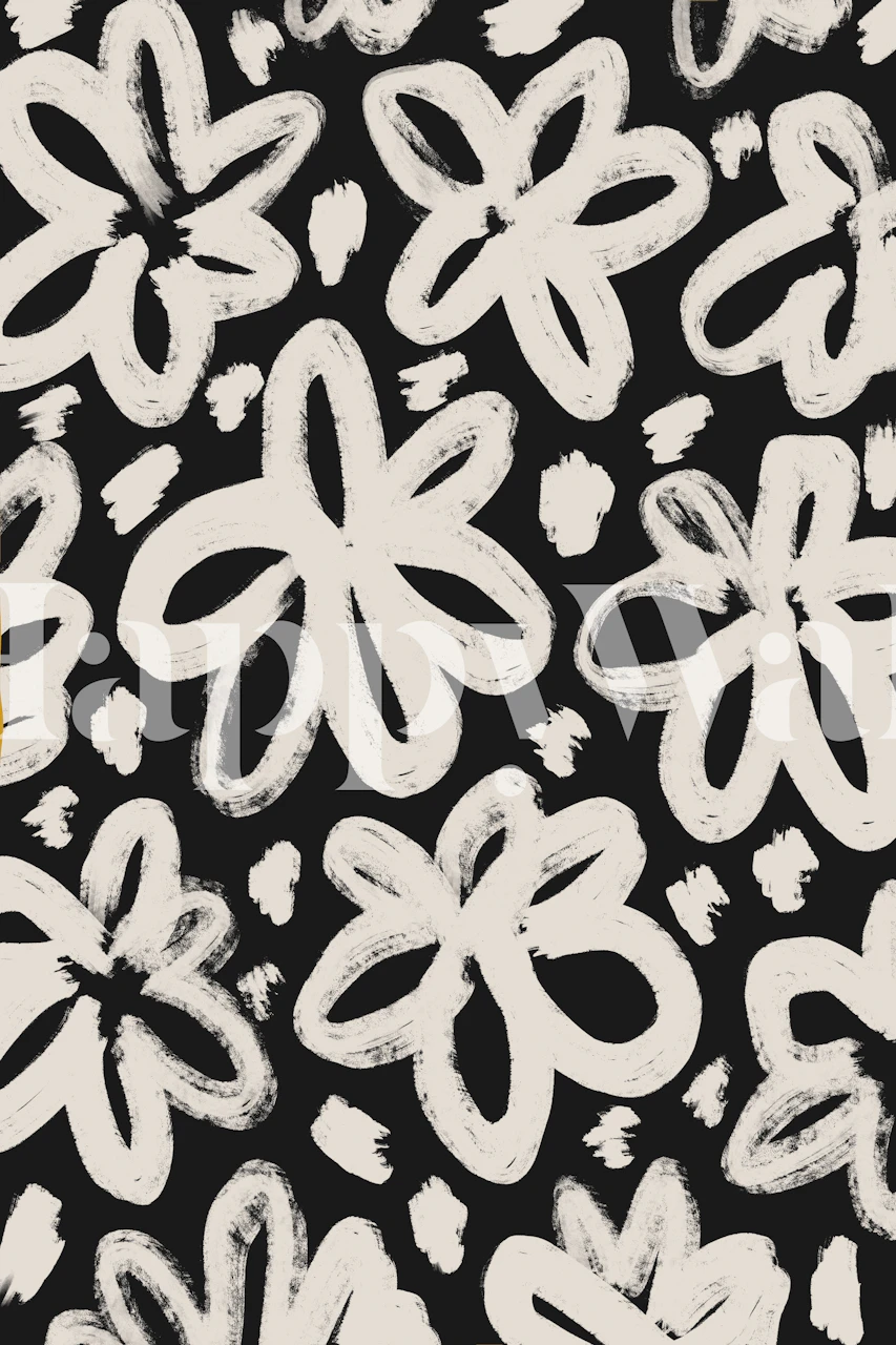 Abstract beige floral pattern on a dark background for wall mural