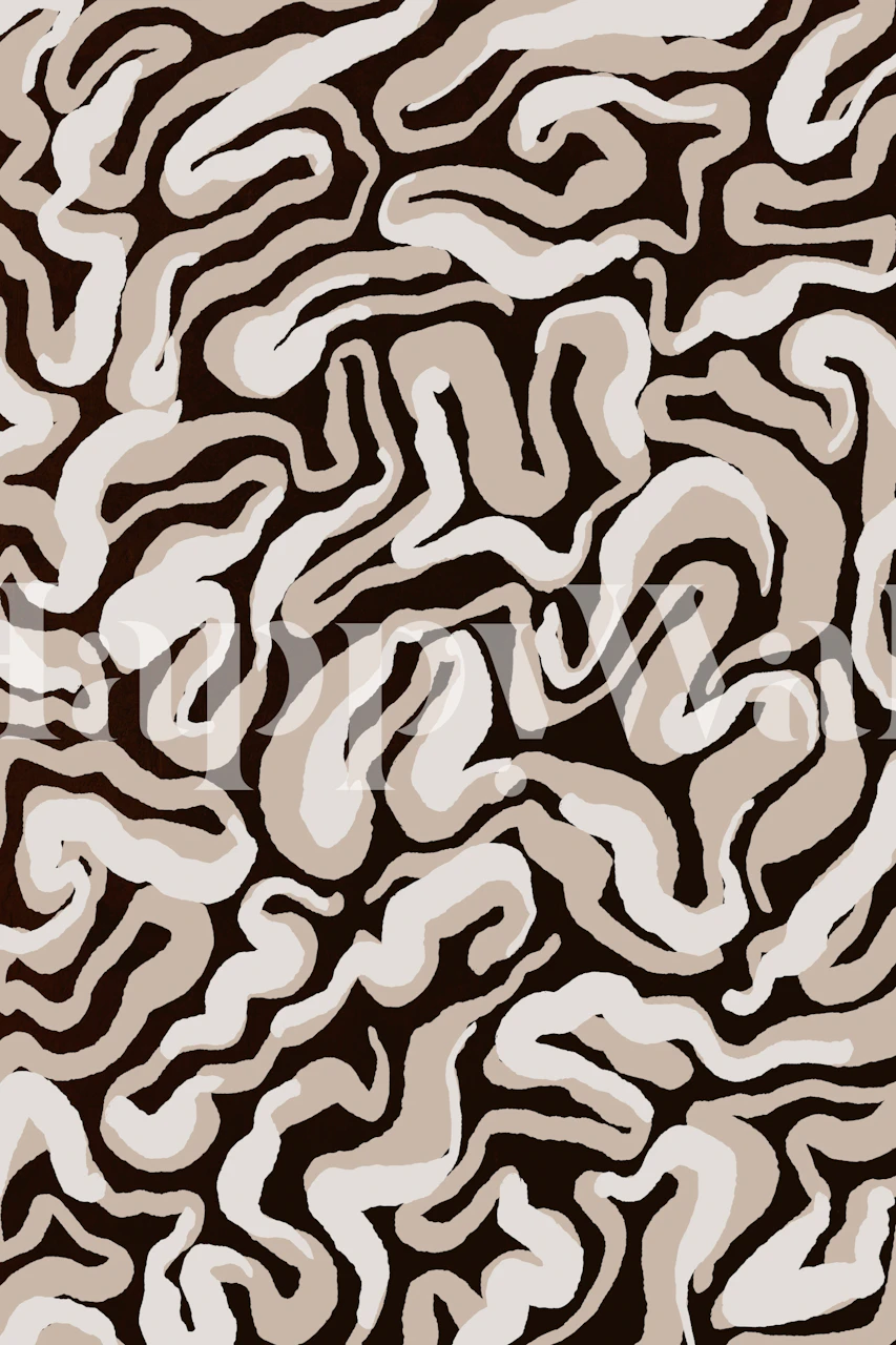 Abstract swirls in brown, white, and beige colors wallpaper