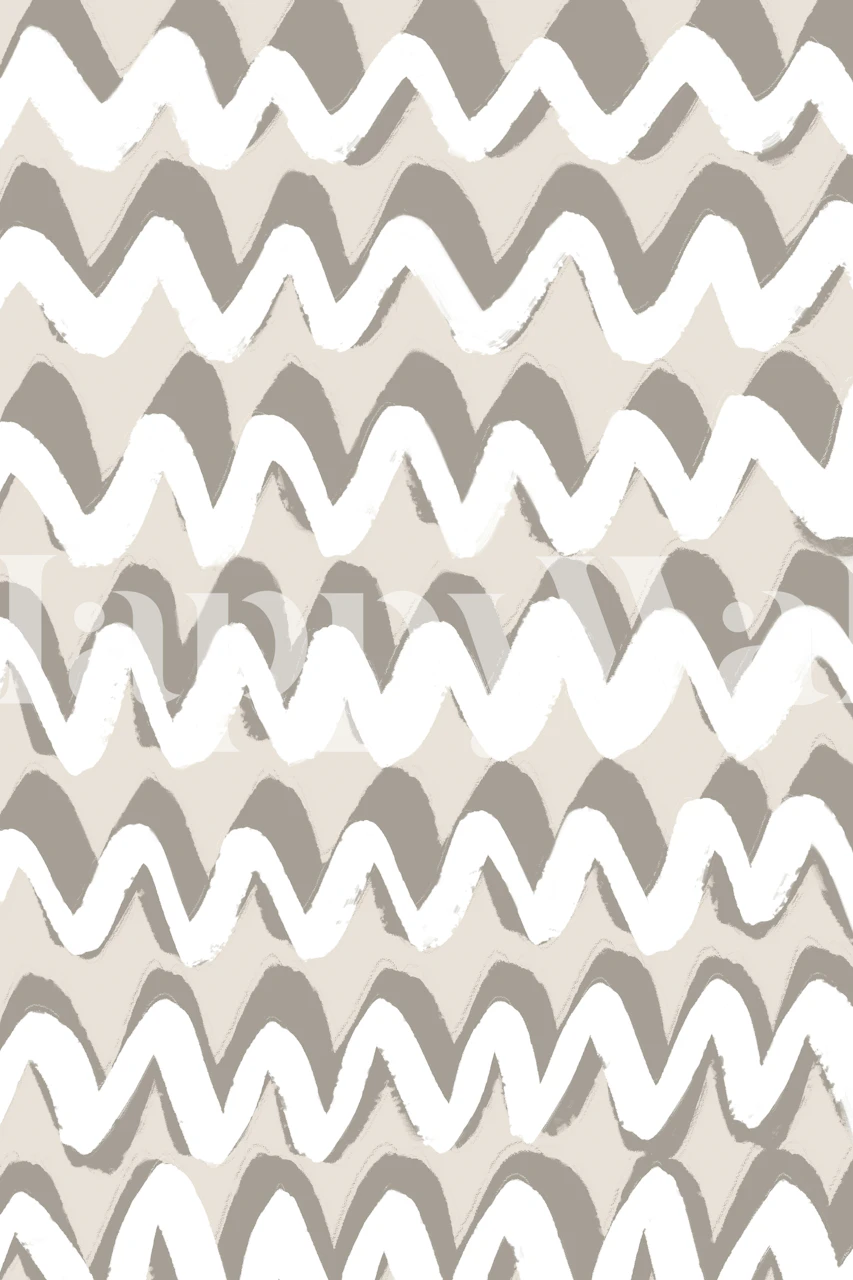 White and beige zigzag pattern wallpaper in a room