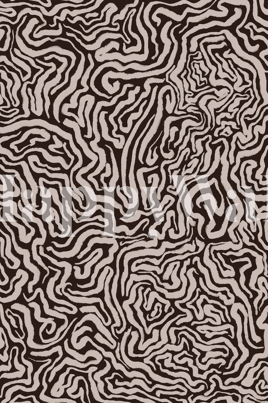 Abstract brown twisted lines on beige wallpaper