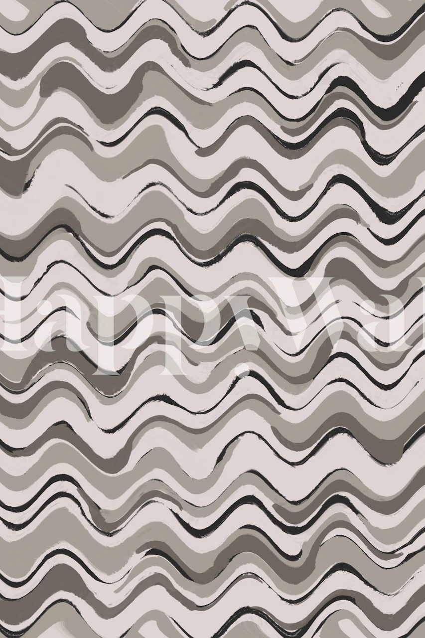 Wavy grey and beige abstract pattern wallpaper