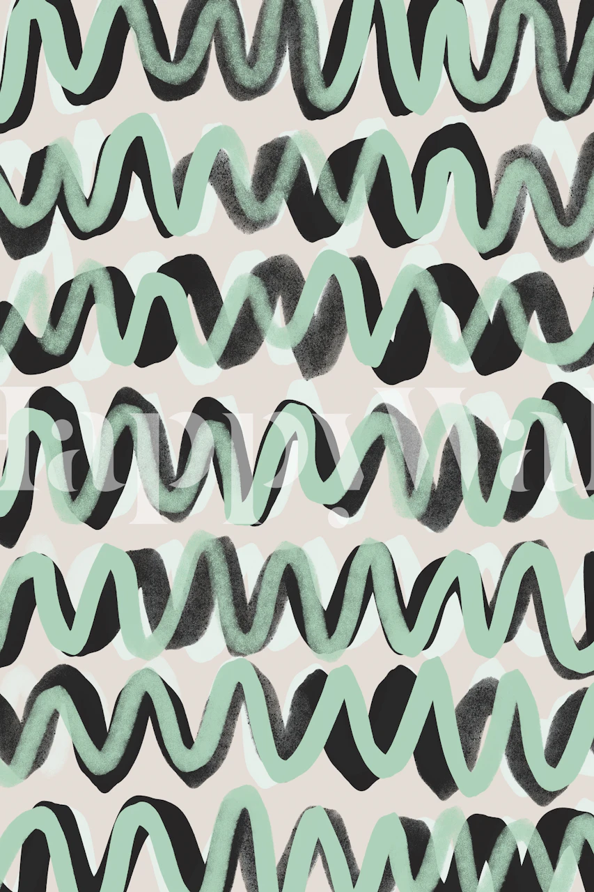 Turquoise zigzag pattern wallpaper in a room